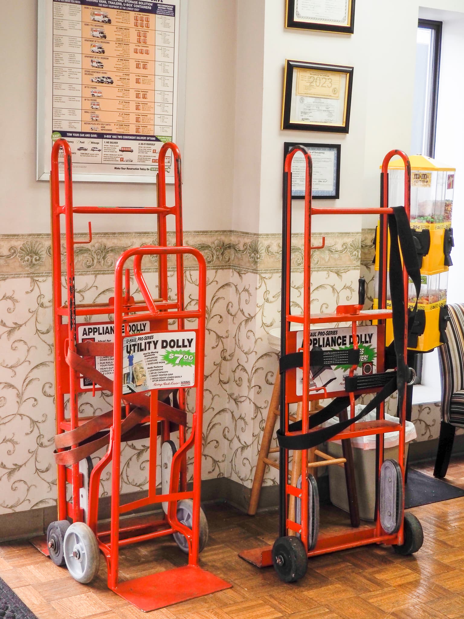 U-Haul appliance and utility dollies in the office